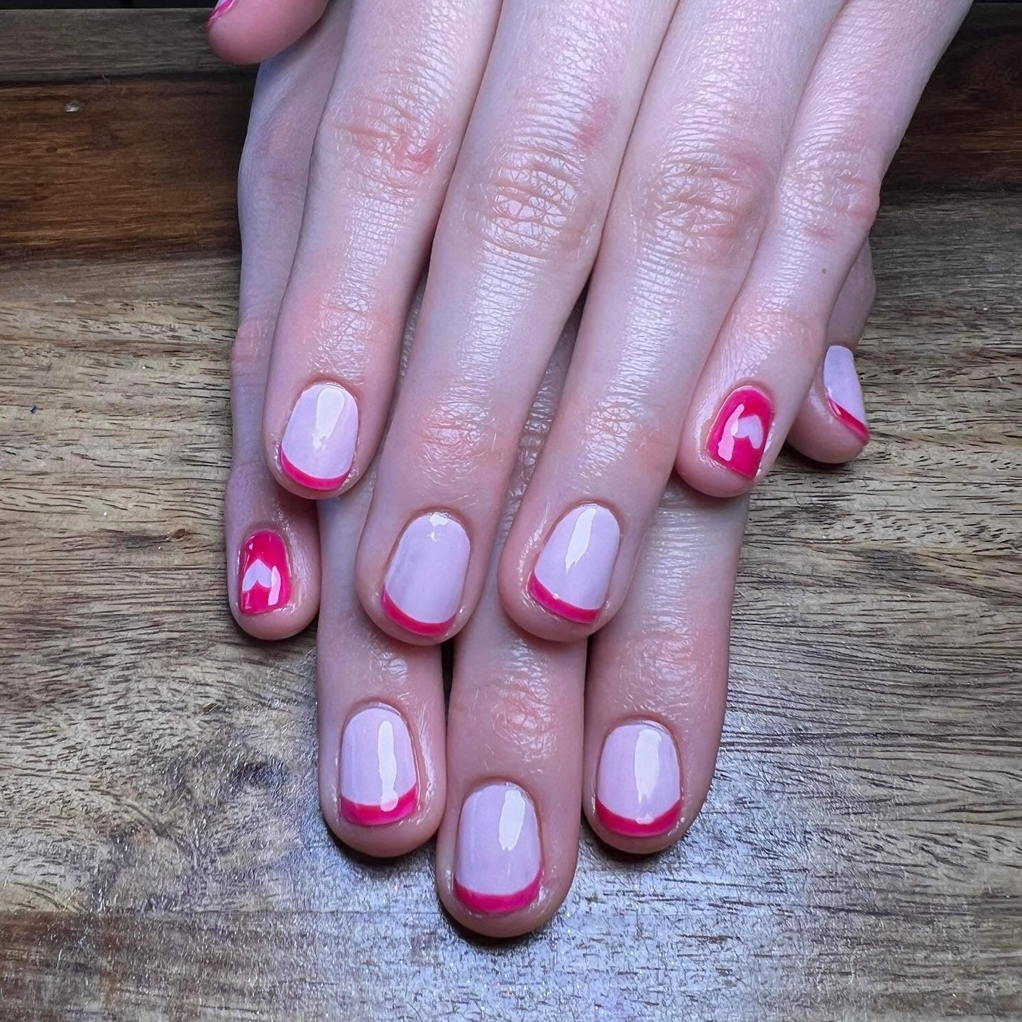 Pink and hot-pink ombré French manicure
